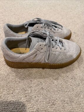Adidas Suede Samba Sneakers in Light Gray with Gum Sole
